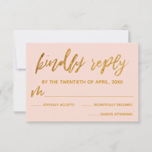 Goud golven handschrift Blush Pink Kindly Reageren RSVP Kaartje
