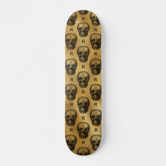 Goud Gothic Skull Monogram Initiaal Patroon Elegan Persoonlijk Skateboard (Voorkant)