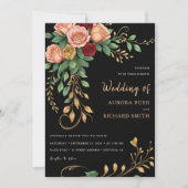 Goud Goud Zwart Boho Bloemen Herfst Rustiek Huweli Kaart (Voorkant)