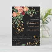 Goud Goud Zwart Boho Bloemen Herfst Rustiek Huweli Kaart (Staand voorkant)