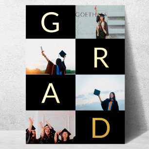 GOUD GRAD BLOKKEN MULTI Foto afstuderen Folie Uitnodiging