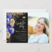 Goud Graduation Party Marine Blauwe ballonnen Kaart (Voorkant)