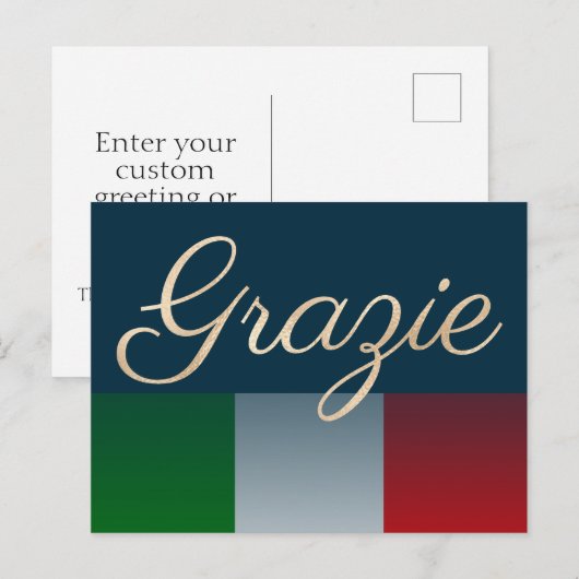 Goud Grazie op vervaagde Italiaanse vlag Briefkaart (Voorkant / Achterkant)