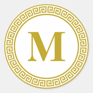 Goud Griekse Key Border Monogram Stationery Ronde Sticker