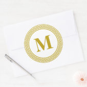 Goud Griekse Key Border Monogram Stationery Ronde Sticker (Envelop)