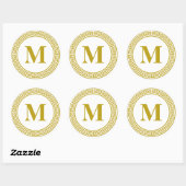 Goud Griekse Key Border Monogram Stationery Ronde Sticker (Vel)