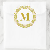 Goud Griekse Key Border Monogram Stationery Ronde Sticker (Tas)
