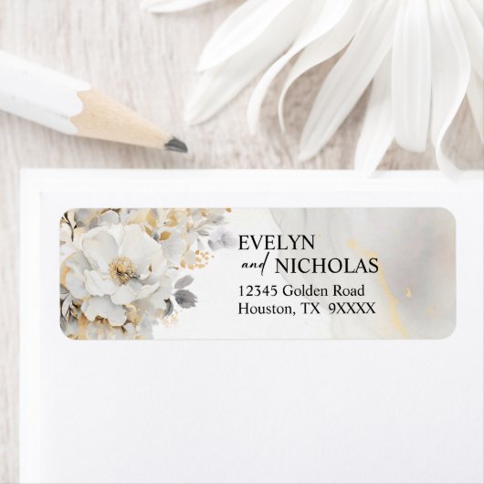 Goud Grijs Bloemen Pioen Bloem Bruiloft Retour Etiket (Insitu)