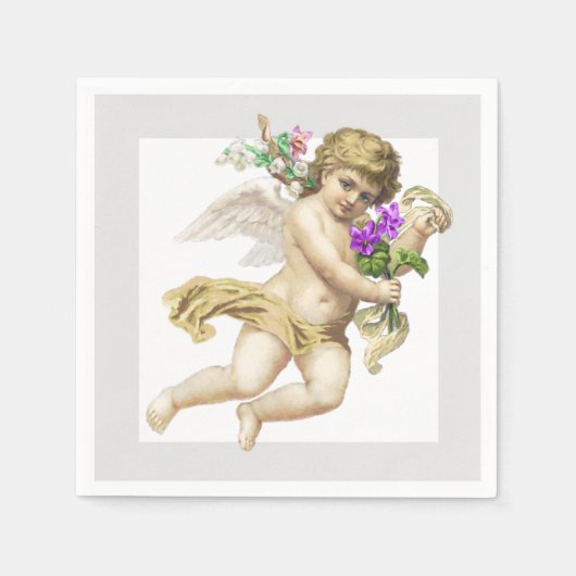 Goud Grijs Cherub Engel Papier Servet (Voorkant)