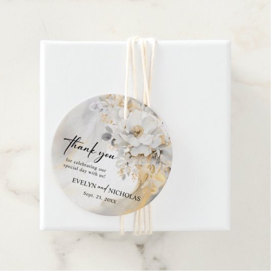 Goud Grijs Floral Pioen Bloem Bruiloft Dank u Bedankjes Labels (In situ)