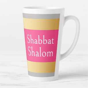 Goud Grijs Heet Roze Strepen, Shabbat Shalom Glam Latte Mok