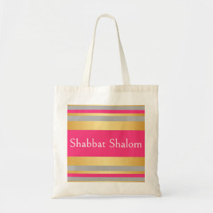 Goud Grijs Heet Roze Strepen, Shabbat Shalom Glam Tote Bag