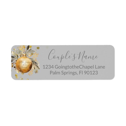 Goud Grijs Kerstmis Bruiloft Etiket (Voorkant)
