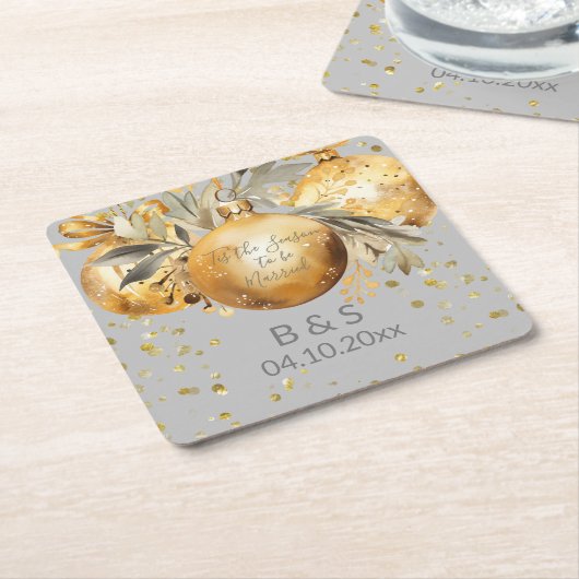 Goud Grijs Kerstmis Bruiloft Kartonnen Onderzetters (Schuin)