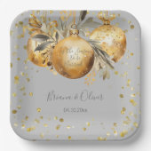 Goud Grijs Kerstmis Bruiloft Papieren Bordje (Voorkant)