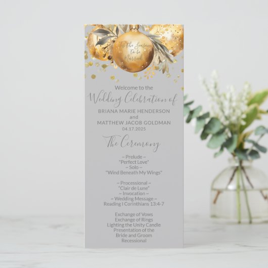 Goud Grijs Kerstmis Bruiloft Programma Programmakaart (Staand voorkant)