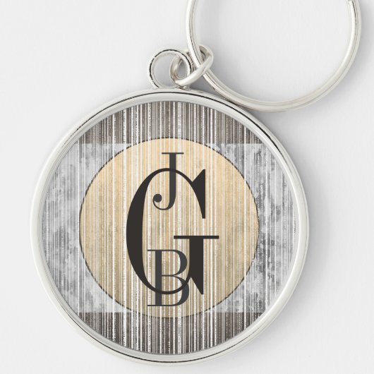 Goud, grijs marmer en Stripe patroon Sleutelhanger (Voorkant)