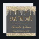 Goud Grijs Modern Glitter Sweet 16 Save the Date Kaart<br><div class="desc">Luxe Goud en Houtskool Grijs (Grijs) Sprankelend Druppelend Glitter Sweet Sixteen - 16 Girl's Birthday Party Save the Date Invitation. Deze uitnodiging is perfect voor de Sparkle Glitter Sweet 16th Birthday Party op zoek naar te vieren in Pink Rose Gold.</div>
