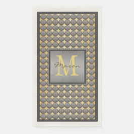 Goud & Grijs Polka Dot Patroon Monogram Servet