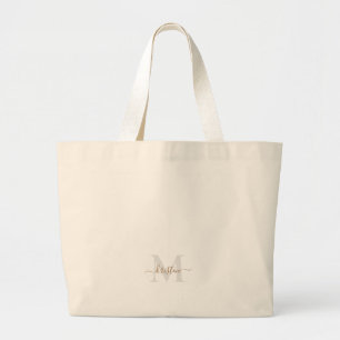 Goud & Grijs Script Monogram Neutraal Grote Tote Bag