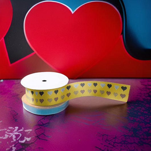 Goud Grijs Zwart Bruin Harten Satijnen Lint