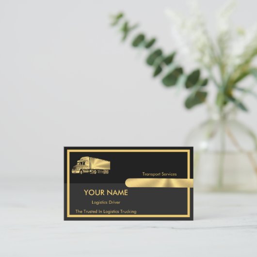 Goud grijs zwart Retro Kolommen Logistics Trucking Visitekaartje (Staand voorkant)
