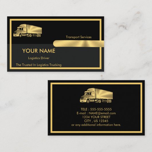 Goud grijs zwart Retro Kolommen Logistics Trucking Visitekaartje (Voorkant / Achterkant)