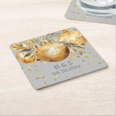 Goud Grijze Kerst Trouwdag Kartonnen Onderzetters (Schuin)