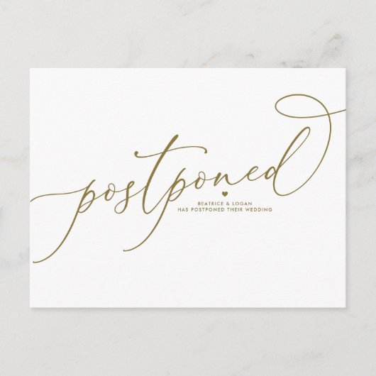 Goud grillig script uitgestelde bruiloft aankondigingskaart (Voorkant)