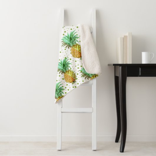 Goud & Groen Ananas Patroon Sherpa Deken (In situ)