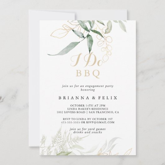 Goud Groen Bladblad Ik Doe BBQ Verlovingsfeest Kaart (Voorkant)