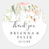 Goud Groen Bladerbloem Dank u huwelijksgunst Ronde Sticker (Voorkant)