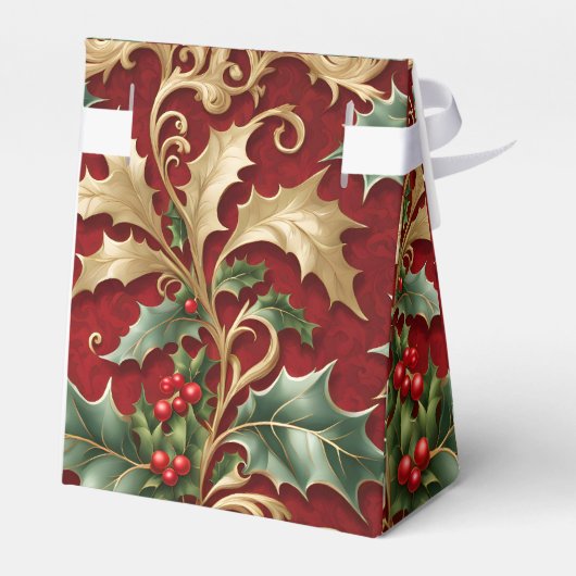 Goud Groen Bladeren Rode Kerstvakantie Cadeaubox Bedankdoosjes (Achterkant)