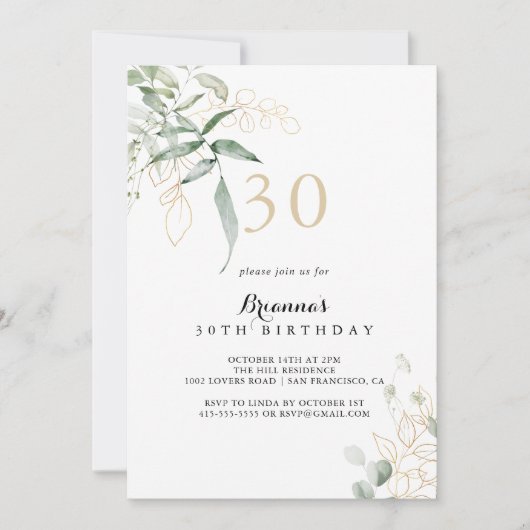 Goud Groen Bladgroen 30e Verjaardagsfeestje Kaart (Voorkant)