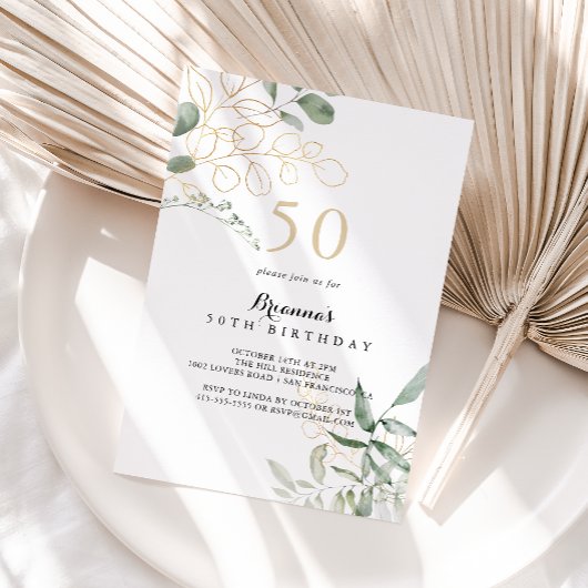 Goud Groen Bladgroen 50e Verjaardagsfeest Kaart