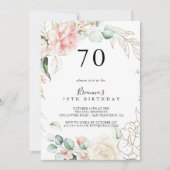 Goud Groen Bladgroen Bloemen 70ste Verjaardagsfees Kaart (Voorkant)