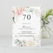 Goud Groen Bladgroen Bloemen 70ste Verjaardagsfees Kaart (Staand voorkant)