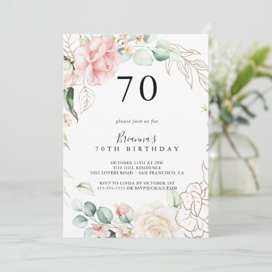 Goud Groen Bladgroen Bloemen 70ste Verjaardagsfees Kaart (Staand voorkant)