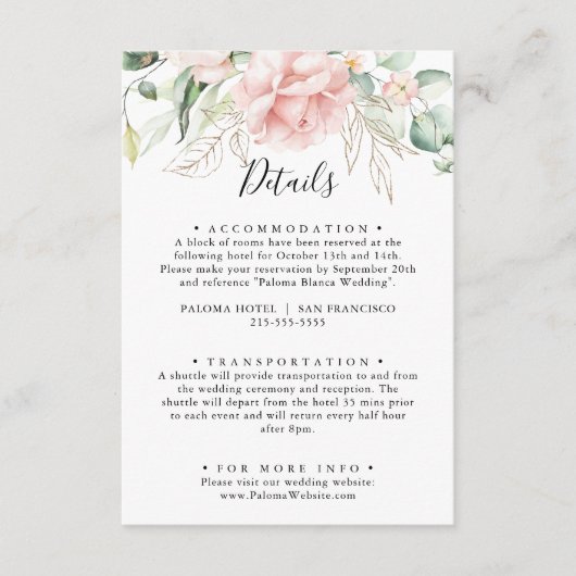 Goud Groen Bladgroen Bloemen Bruiloft Details Informatiekaartje (Voorkant)