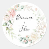 Goud Groen Bladgroen Bloemen Bruiloft Envelop Afdi Ronde Sticker (Voorkant)