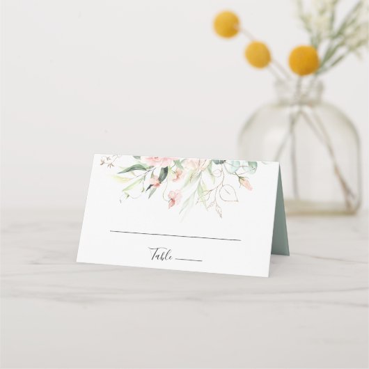 Goud Groen Bladgroen Bloemen Bruiloft Plaats Kaart Plaatskaartje (Voorkant)