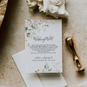 Goud Groen Bladgroen Bloemen Bruiloft Wishing Well Informatiekaartje