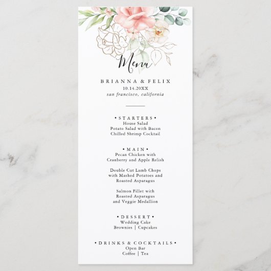 Goud Groen Bladgroen Bloemendiner Menu (Voorkant)