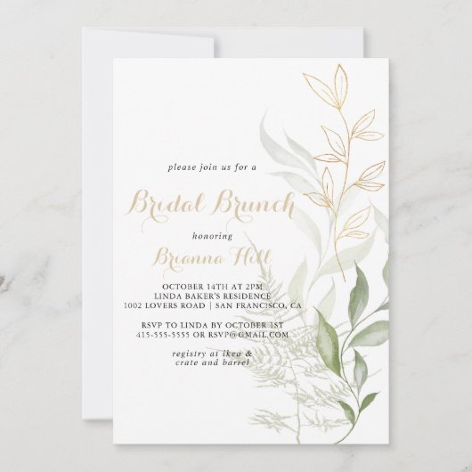 Goud Groen Bladgroen Bruids Brunch Vrijgezellenfee Kaart (Voorkant)