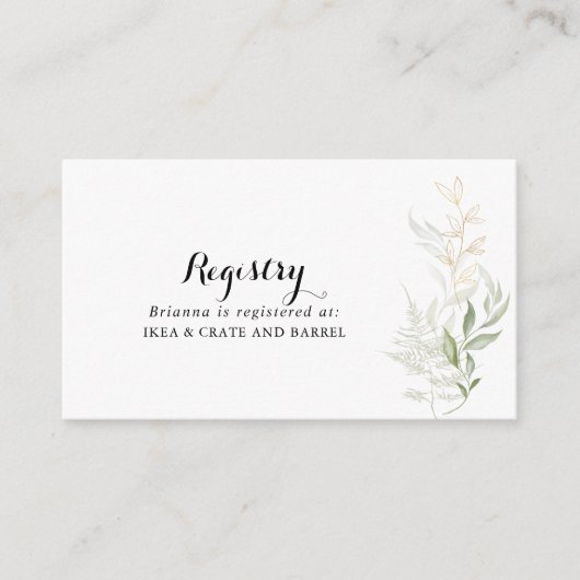 Goud Groen Bladgroen Bruiloft Gift Registry Informatiekaartje (Voorkant)