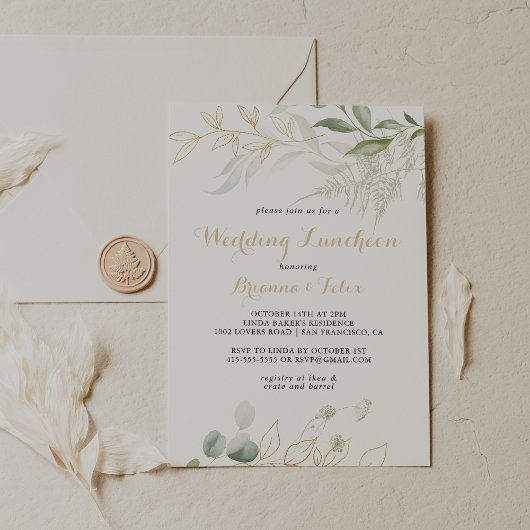 Goud Groen Bladgroen Bruiloft Luncheon Vrijgezelle Kaart