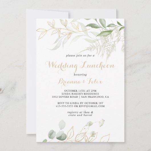 Goud Groen Bladgroen Bruiloft Luncheon Vrijgezelle Kaart (Voorkant)
