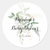 Goud Groen Bladgroen Kalligrafie Baby shower Favor Ronde Sticker (Voorkant)