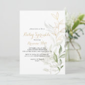 Goud Groen Bladgroen Kalligrafie Baby Sprinkle Kaart (Staand voorkant)