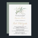 Goud Groen Bladgroen Kalligrafie Bat Mitzvah Kaart<br><div class="desc">Deze gouden groene blaadkalligrafie-bat mitzvah-uitnodiging is perfect voor een roestvrijvleermuis mitzvah. Dit artistieke ontwerp kenmerkt handgetekende waterverf goud en groene bladeren,  inspirerend natuurschoon.</div>